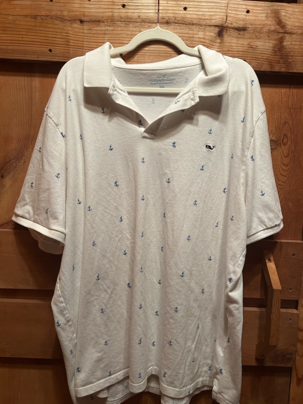 Vineyard Vines White Polo with Blue Anchor Print